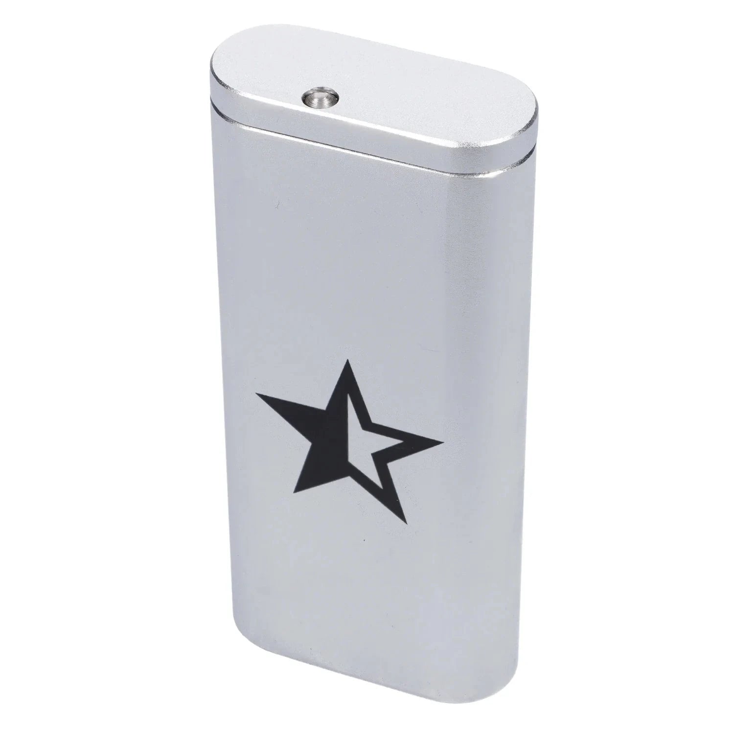 Angled close-up of the silver Famous X Aluminum Dugout showing its rounded top, seam, and black star logo on a white background
