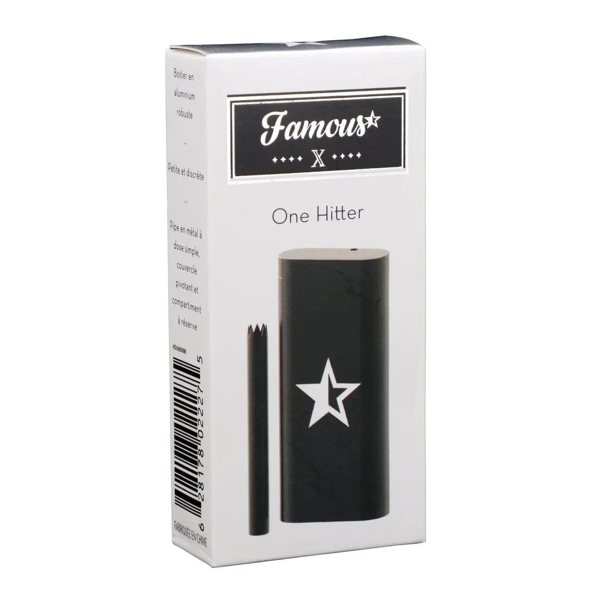 Front view of the Famous X Aluminum Dugout product box showing a black dugout with a white star graphic and matching poker against a white background.