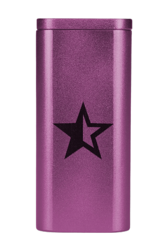 Front-facing shot of the Famous X Aluminum Dugout in metallic pink with a centered black star logo on a white background