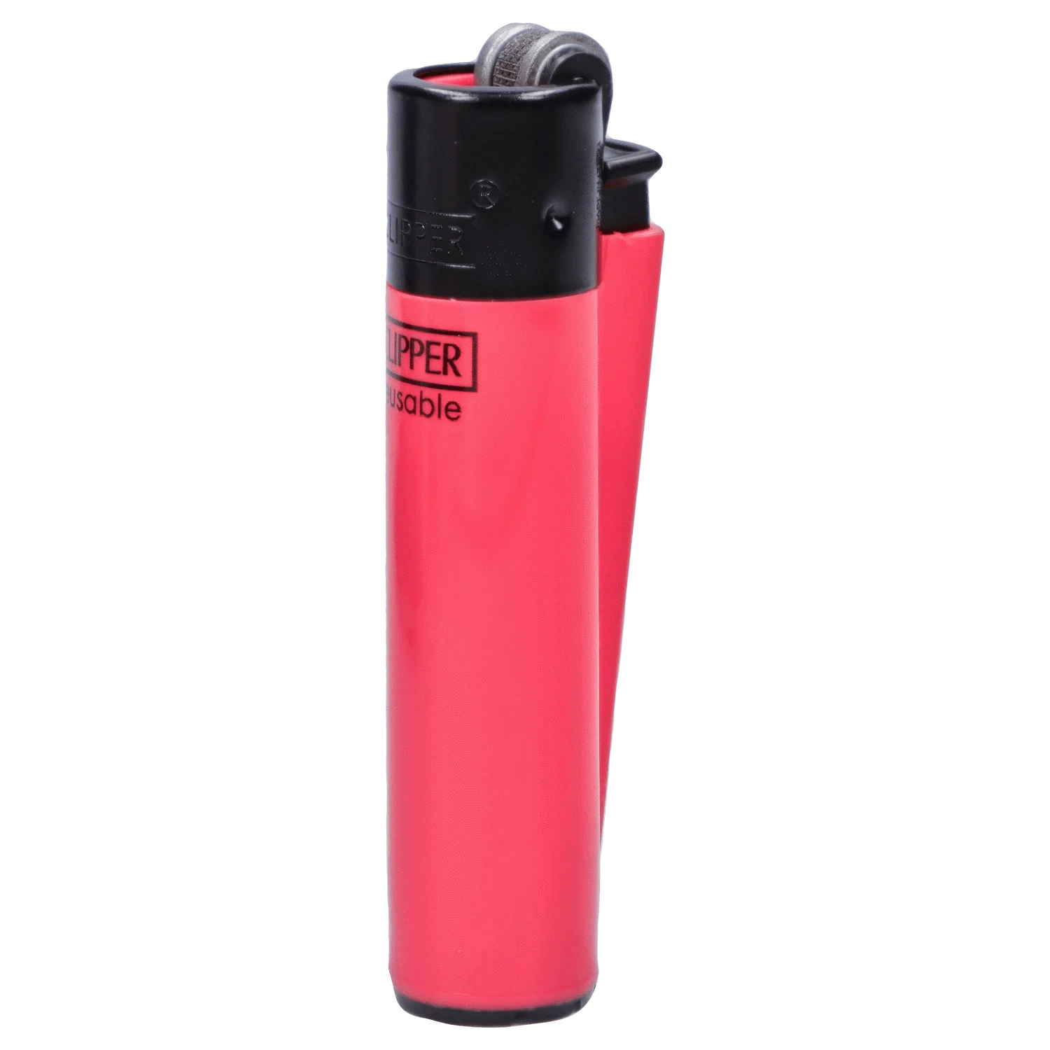 Close-up front view of a bright pink "Boba and Blaze" Smoking Box lighter showing its black top and metal wheel.