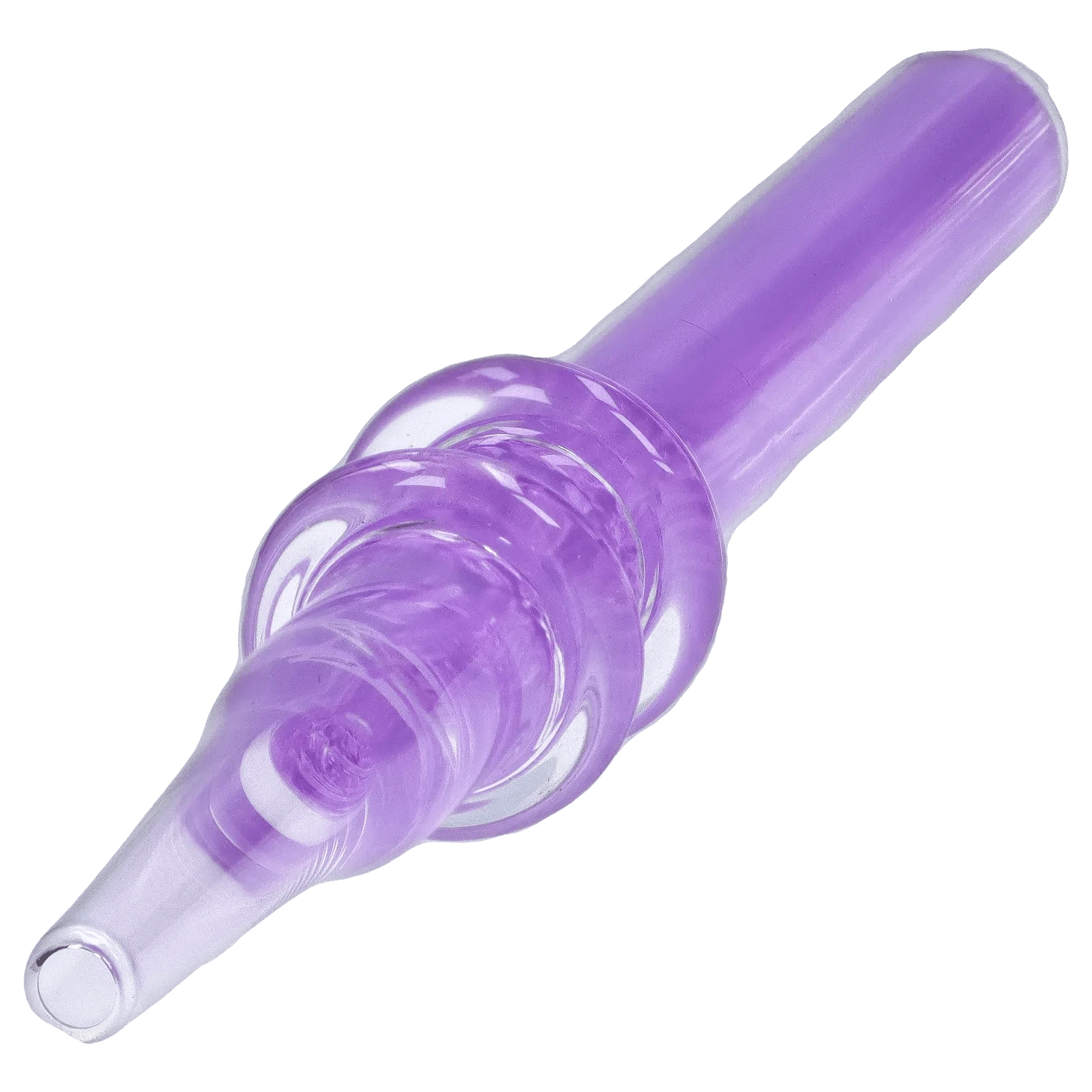 Close-up diagonal view of a translucent purple DHC Double Rim Glass Straw showing its rounded double-rim detail and glossy surface.
