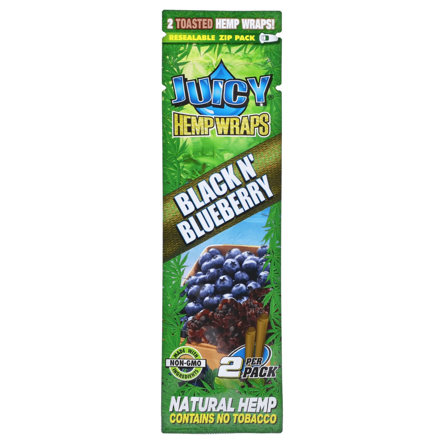 Vertical close-up of the "Deep Sea Adventure" Smoking Box packaging with green foliage background and a diagonal "Black N' Blueberry" banner.