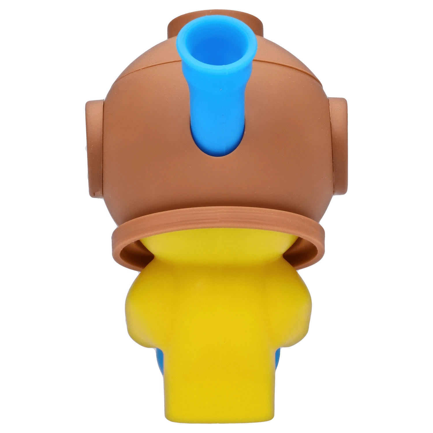 Top-down view of the "Deep Sea Adventure" Smoking Box showing a brown helmet-like top with a central blue tubular opening and a yellow body below