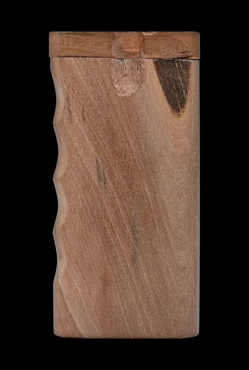 Close-up front view of the DHC Colourful Wood Grain Dugout - Large showing its vertical wood grain, finger grooves on the left edge, and a dark knot near the top.