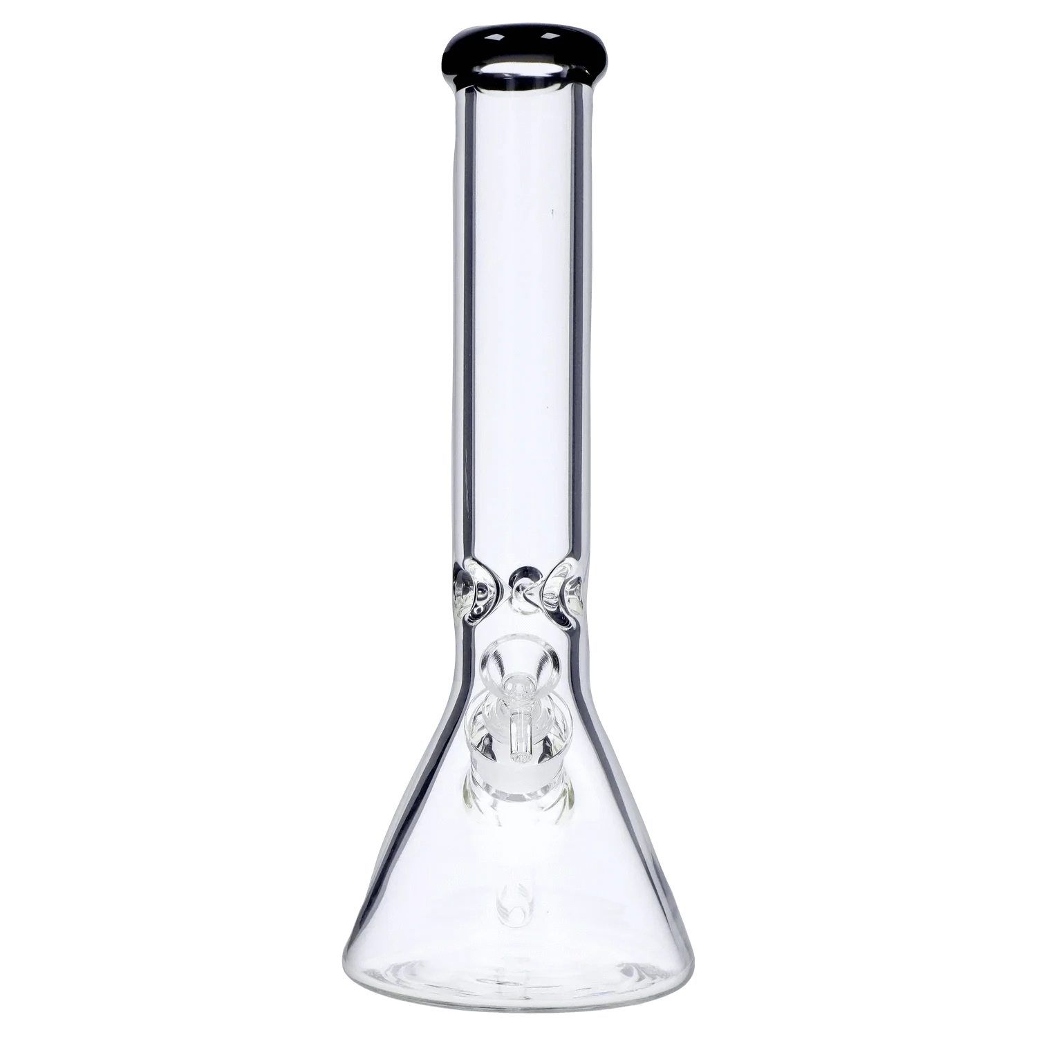 Center-frontal view of the DHC Beaker with Color Mouthpiece & Ice Pinch Bong - 14 in., shown in clear glass against a white background.