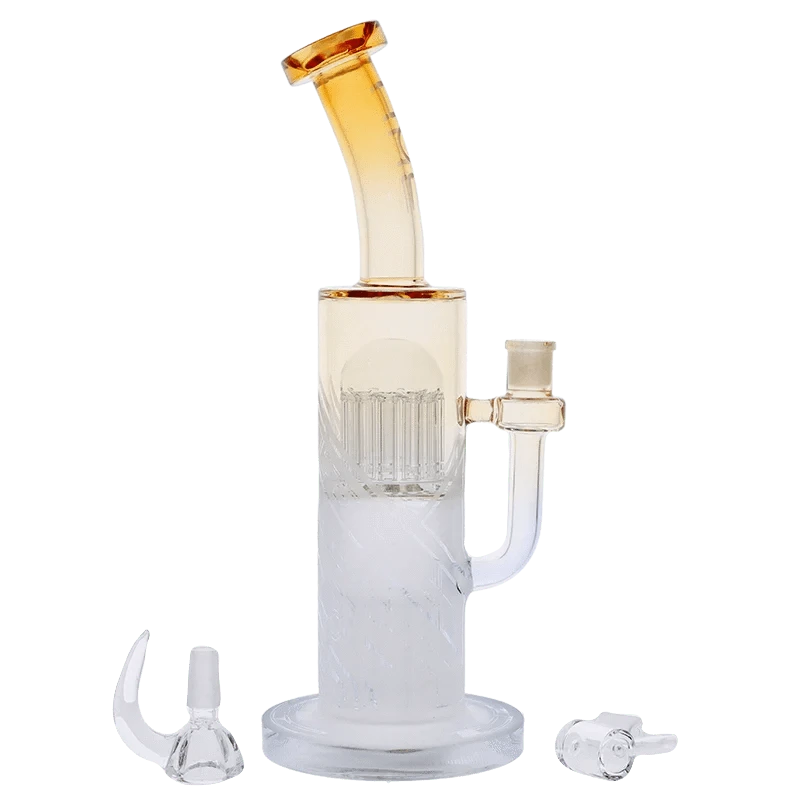 Front view of the Hue Special Edition Bong - 13 in. showing a frosted straight tube with amber angled mouthpiece and removable glass attachments.