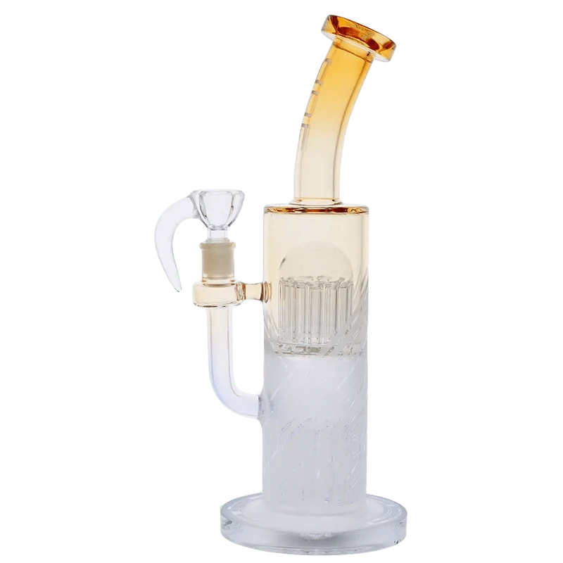 Upright front view of the Hue Special Edition Bong - 13 in. with amber-tinted neck and clear percolator chamber against a white background