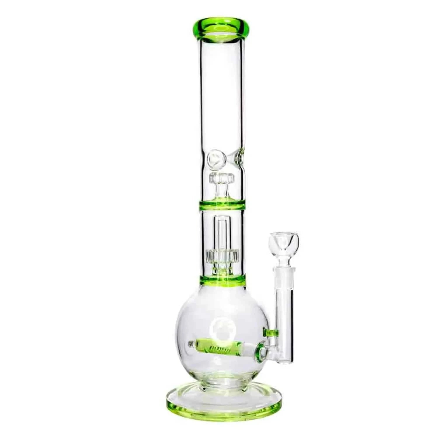 Valiant Distribution Water Pipe Milky Green DHC Inline Glass Ball with UFO & Circ Perc Water Pipe - 16 in.