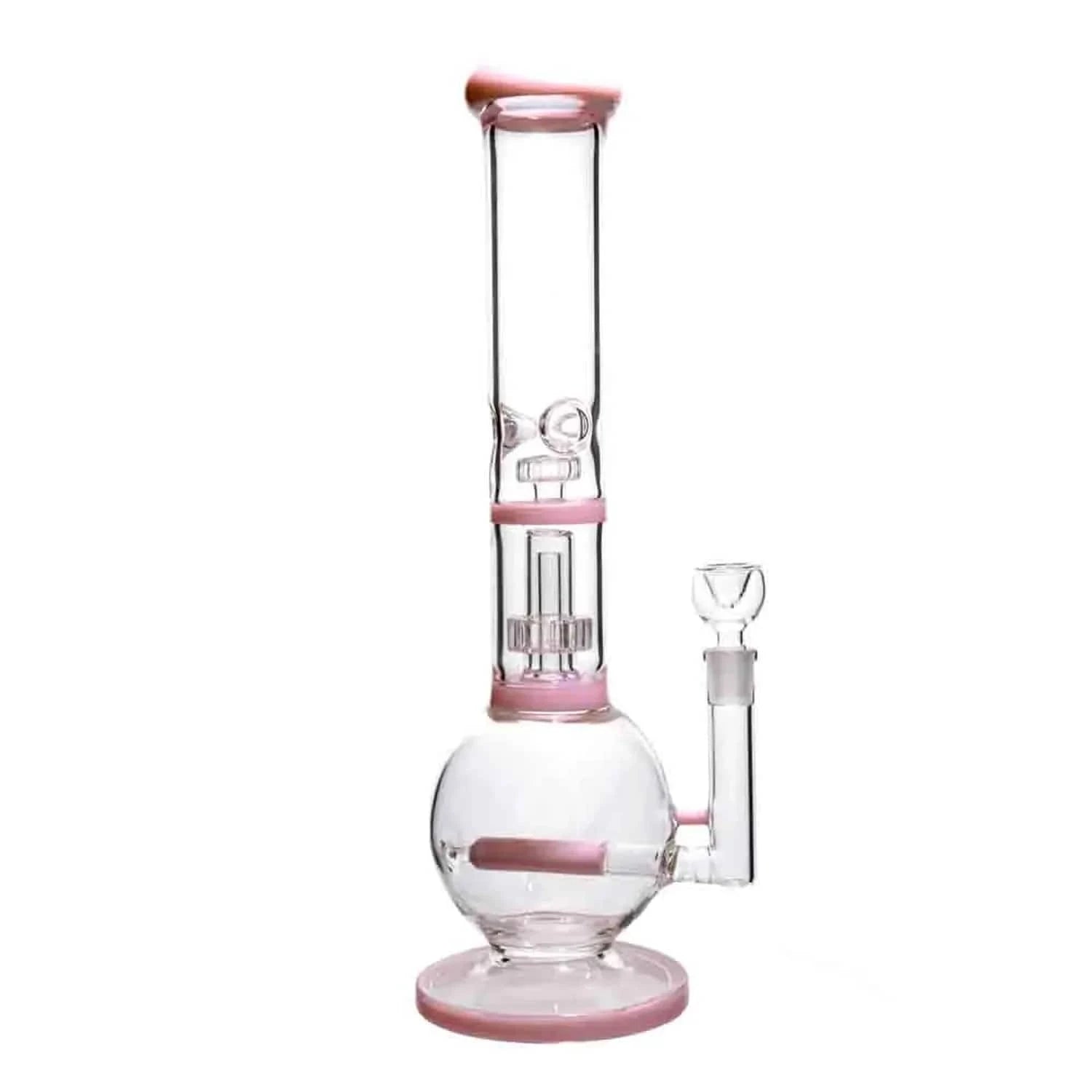 Valiant Distribution Water Pipe Milky Pink DHC Inline Glass Ball with UFO & Circ Perc Water Pipe - 16 in.