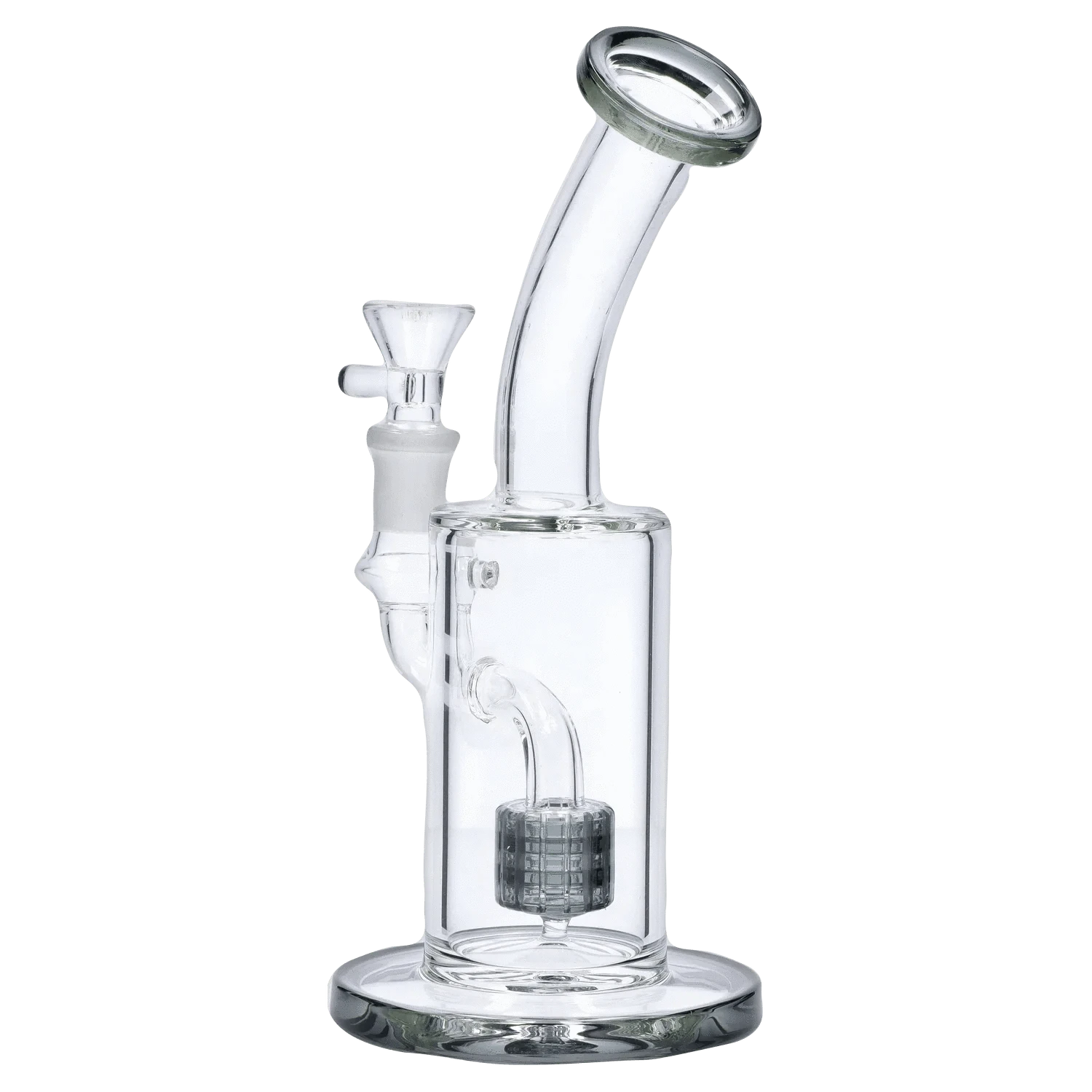 DHC Generic Water Pipe Transparent Black - 40/B DHC Bent Neck with Matrix Perc Water Pipe - 9 in.