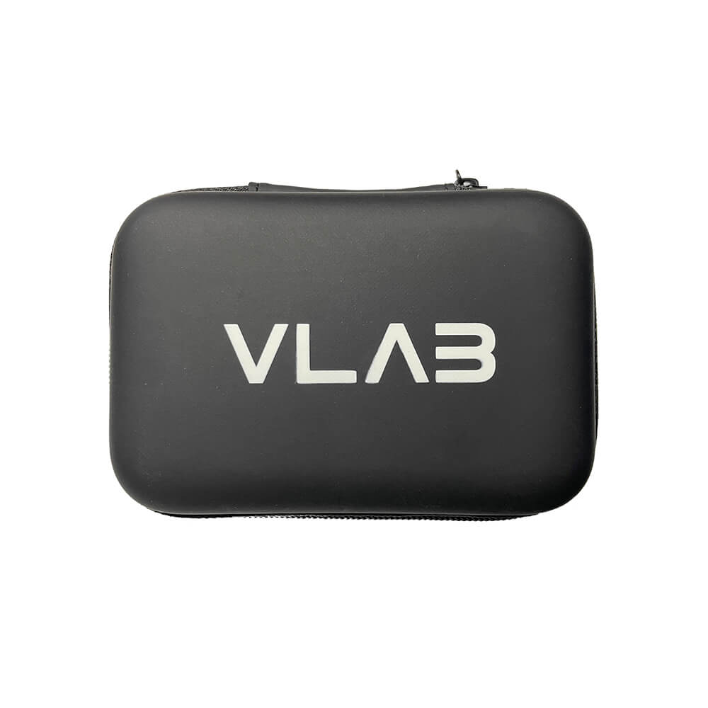 Front view of the VLabs Carrying Case, a closed, black zippered pouch on a neutral background.