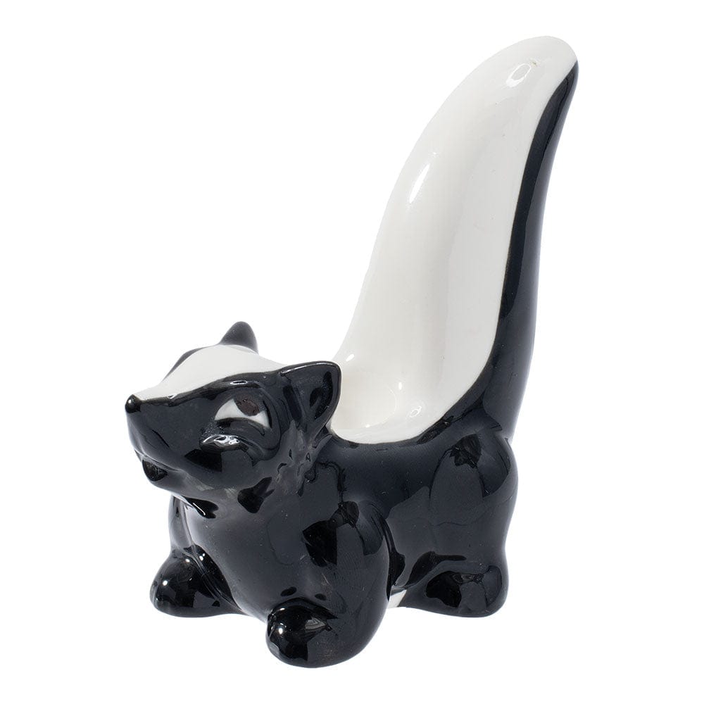 Front view of the Skunk Ceramic Hand Pipe, a small, glossy black ceramic pipe positioned against a plain white background.