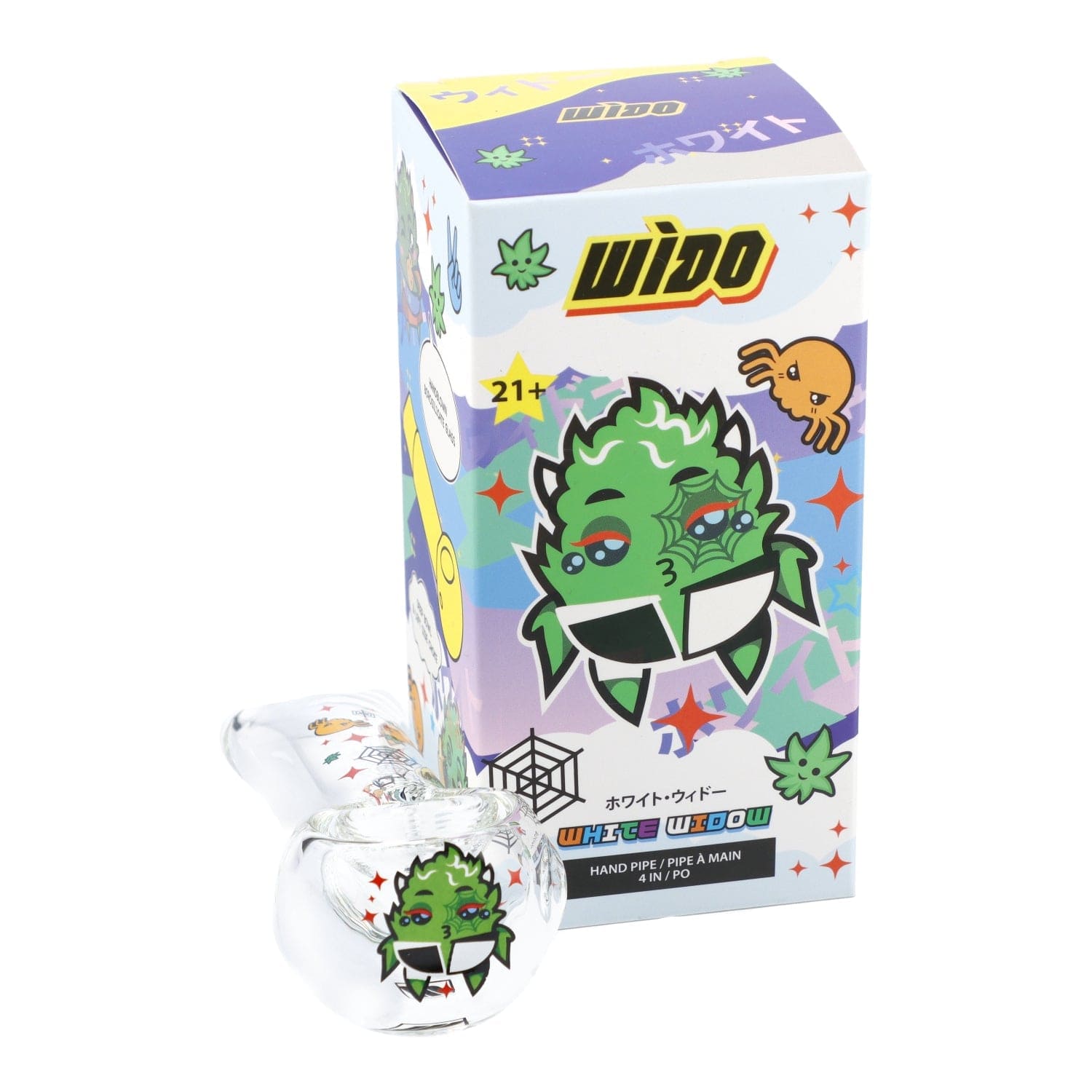 Wido Hand Pipe White 4" White Widow Hand Pipe - Clear