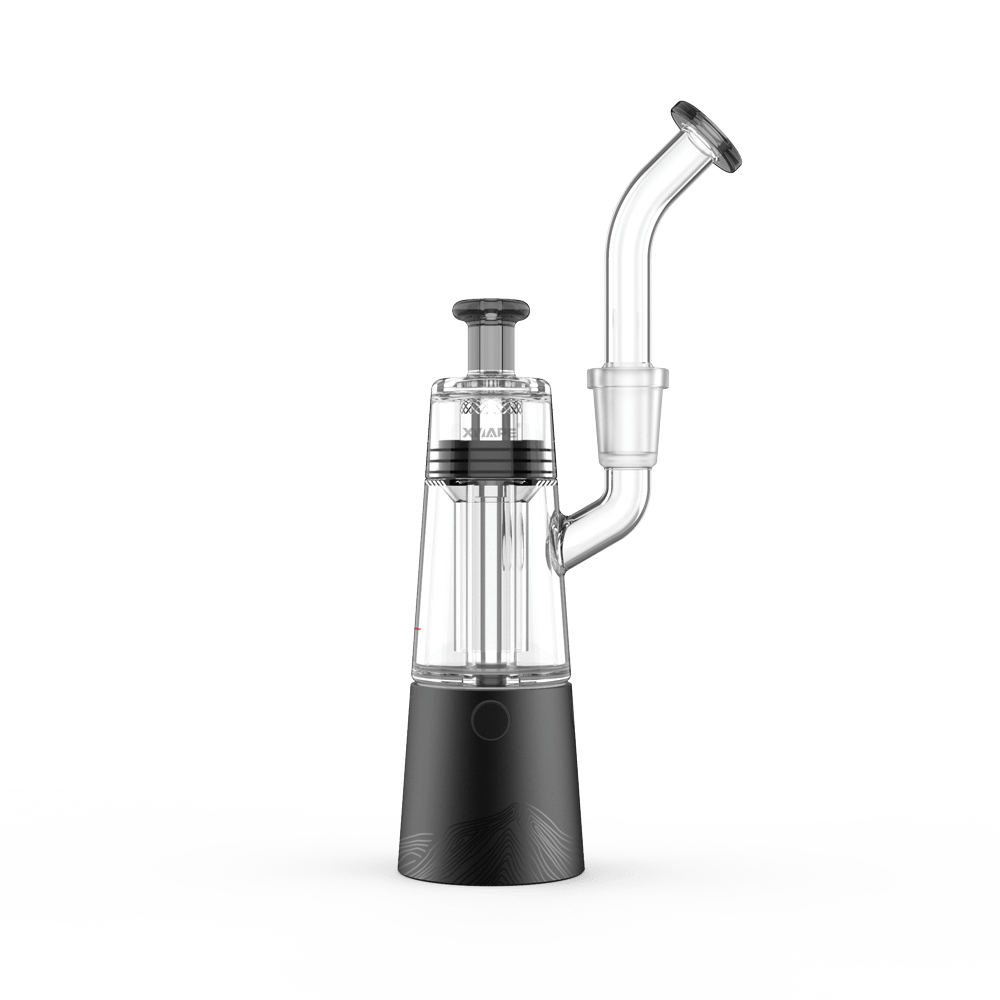 A studio shot displays the XVAPE VISTA MINI 2 with a clear glass body and a minimalist, compact design.