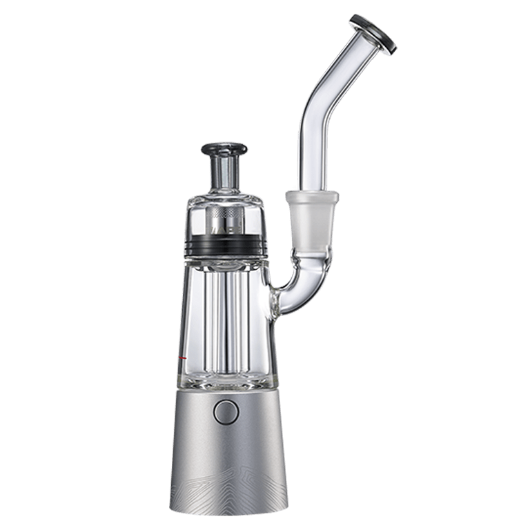 Front view of the XVAPE VISTA MINI 2| showcasing its metallic base and clear glass chamber against a plain white background.