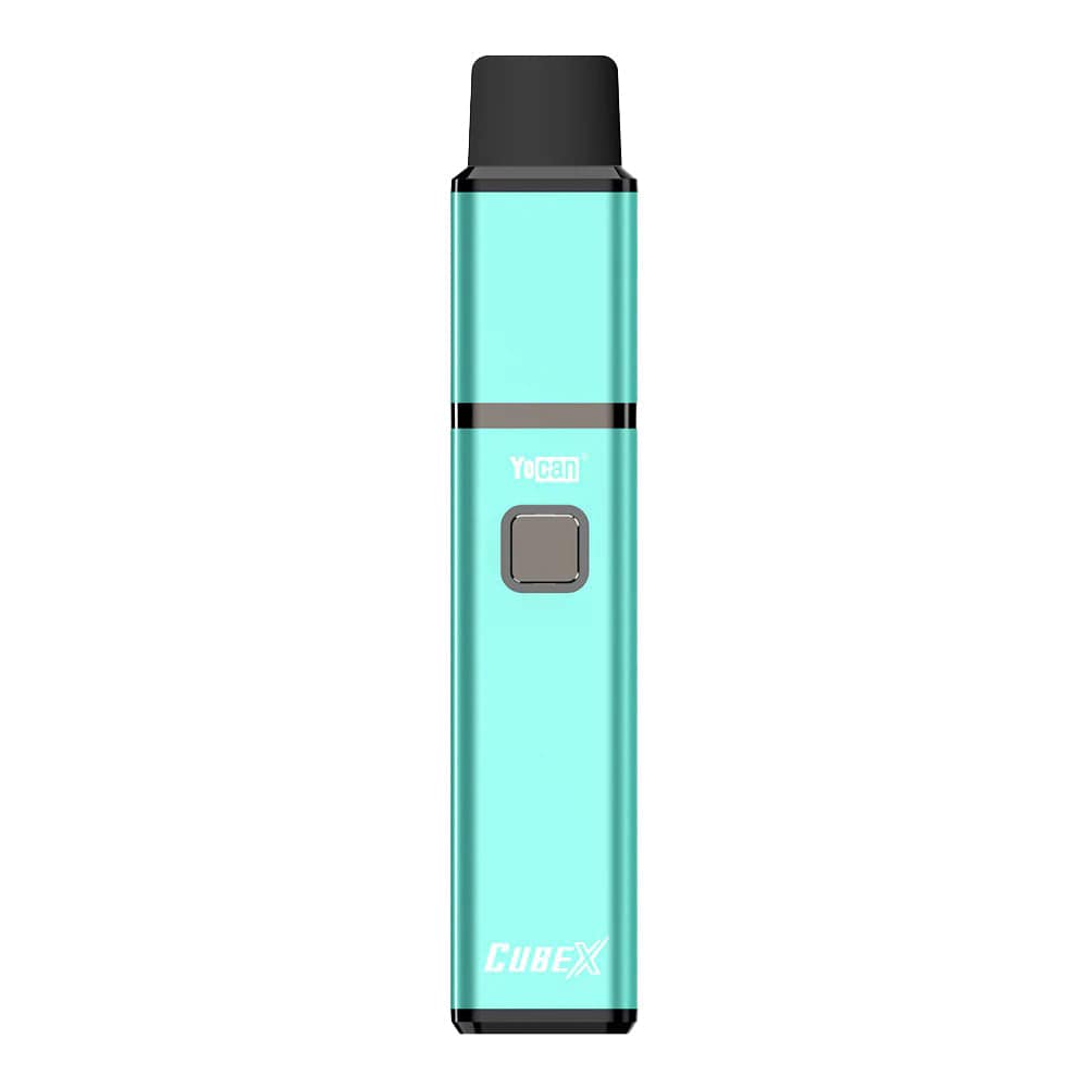 Front view of the Cubex Concentrate Vaporizer, a sleek, metallic device with a simple, upright design.