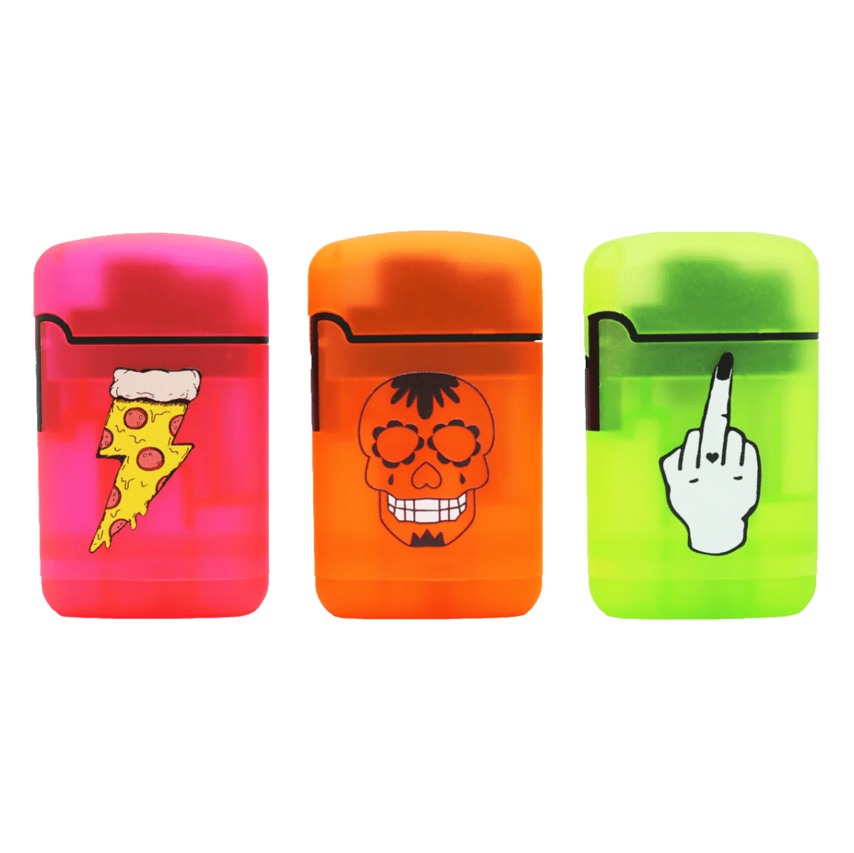 A side-by-side view of the three Zengaz Lighter packs with unique hand-sign designs on a plain white background.