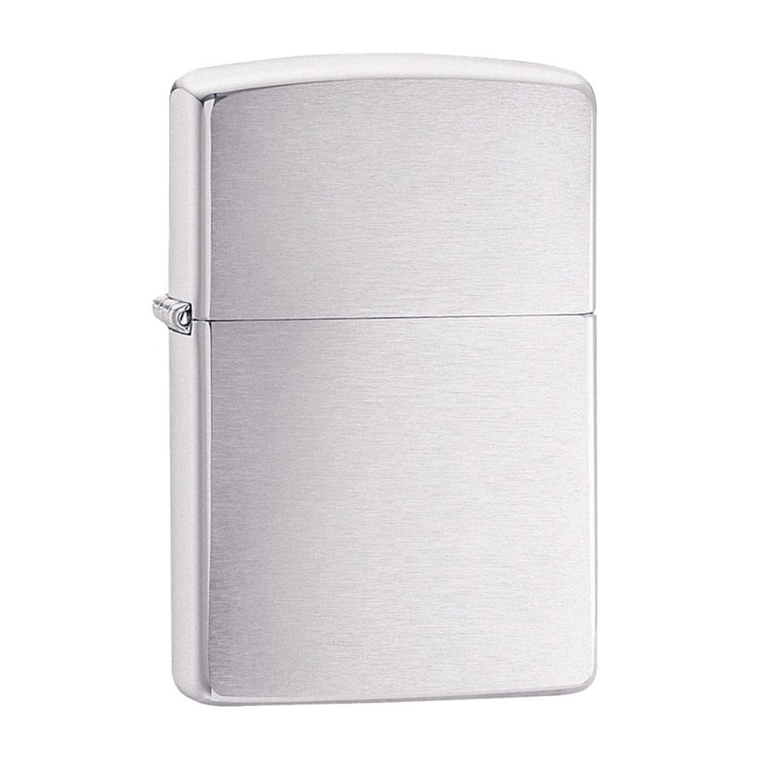 A front view of the Classic Wind Proof Lighters, showcasing its silver metallic finish and sleek, rectangular design.