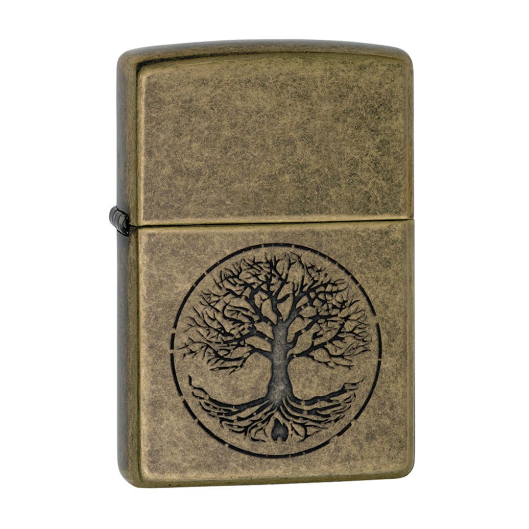 Front view of the Classic Wind Proof Lighters featuring a detailed, engraved design on a metallic bronze-toned casing.