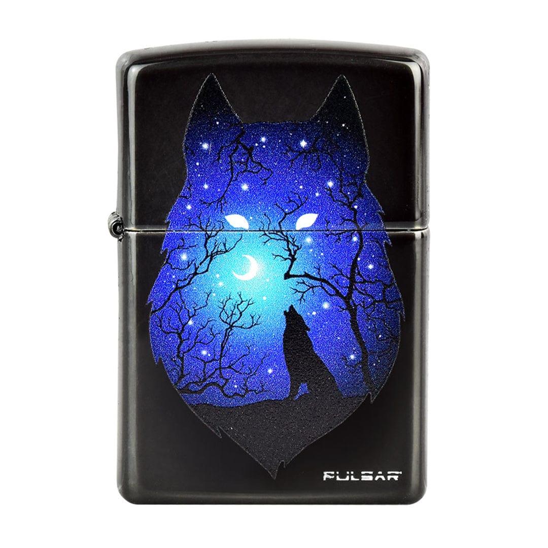 Classic Wind Proof Lighters display a front view of a lighter with a dark, wintry forest scene depicted on its surface.