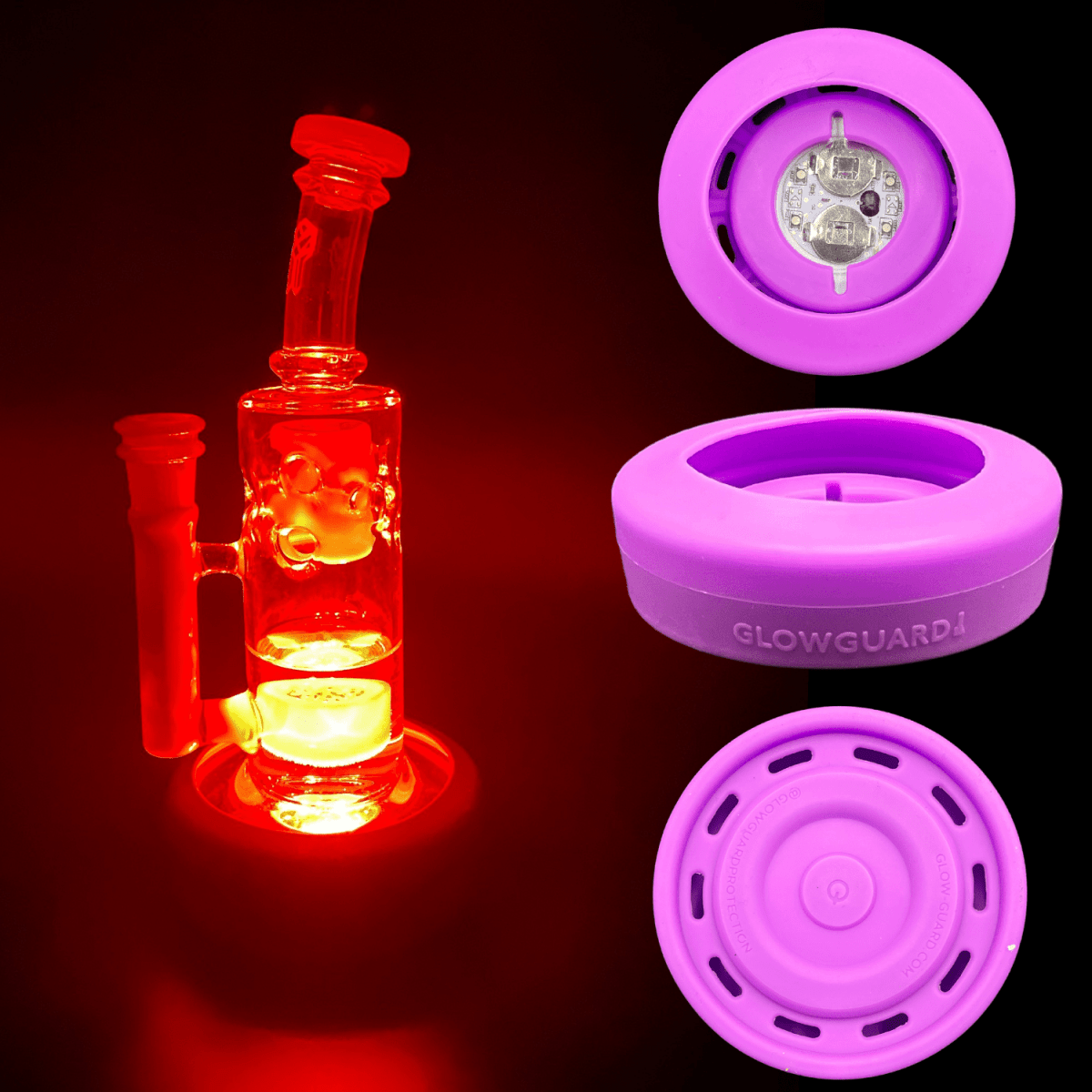 Glow Guard Protection Purple Replaceable Coin Battery Silicone Base Bumper 3in-4.25in Straight Tube + Beaker Sleeve