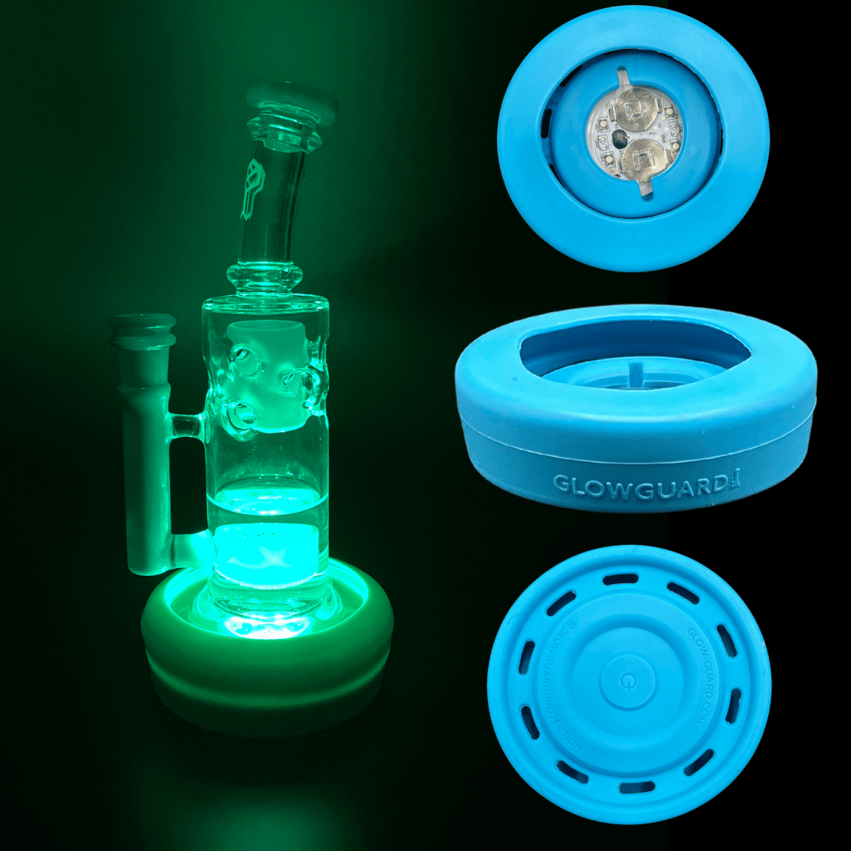 Glow Guard Protection Blue Replaceable Coin Battery Silicone Base Bumper 3in-4.25in Straight Tube + Beaker Sleeve