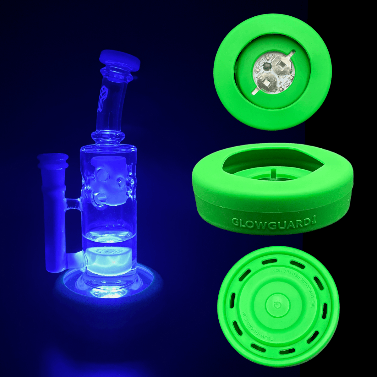 Glow Guard Protection Green Replaceable Coin Battery Silicone Base Bumper 3in-4.25in Straight Tube + Beaker Sleeve