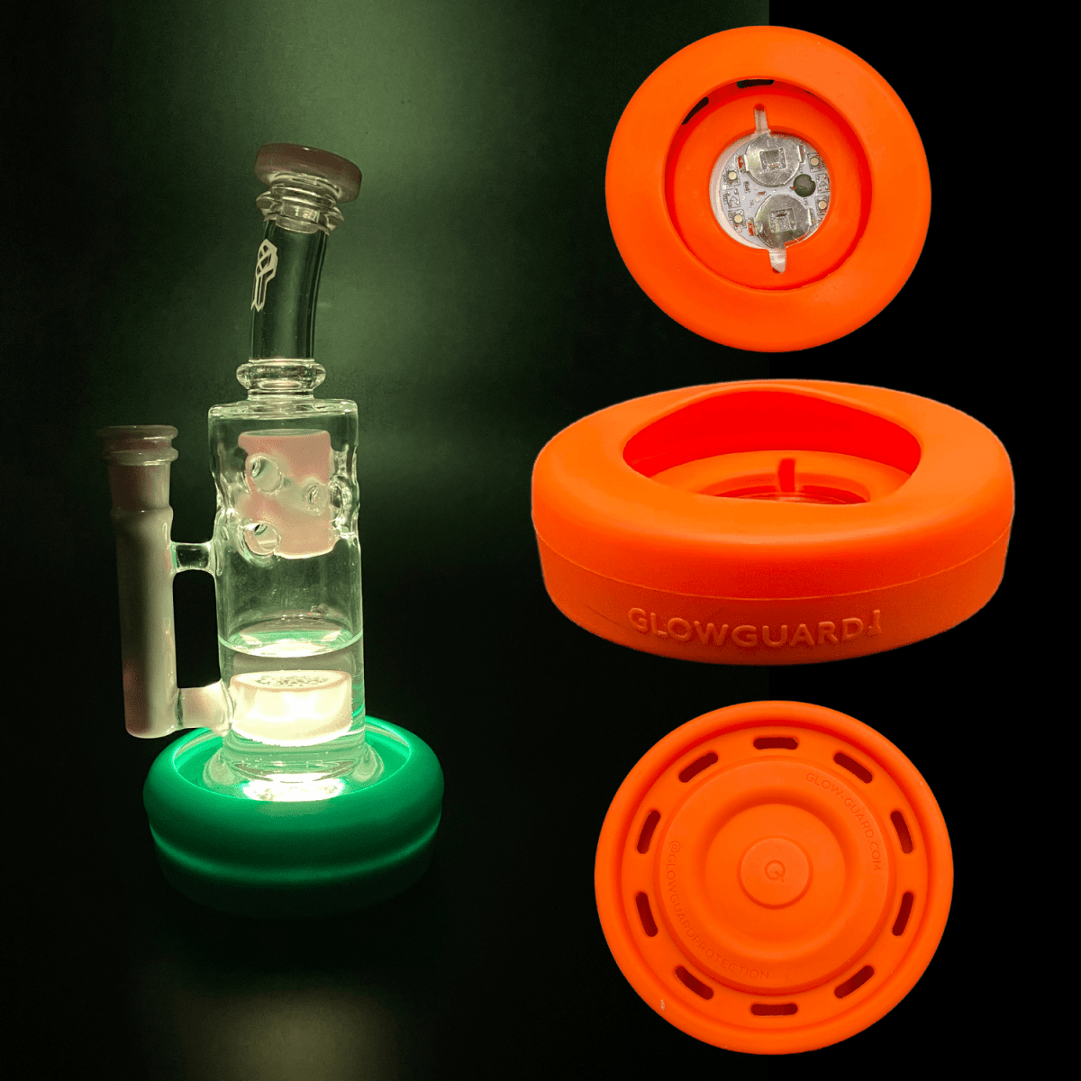 Glow Guard Protection Orange Replaceable Coin Battery Silicone Base Bumper 3in-4.25in Straight Tube + Beaker Sleeve