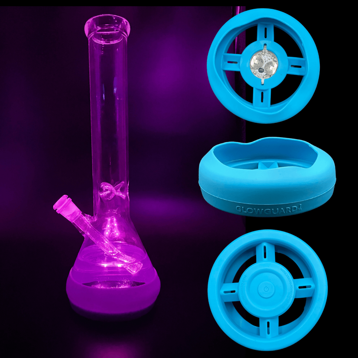Glow Guard Protection Blue Replaceable Coin Battery Silicone Base Bumper 4.25in-6in Straight Tube + Beaker