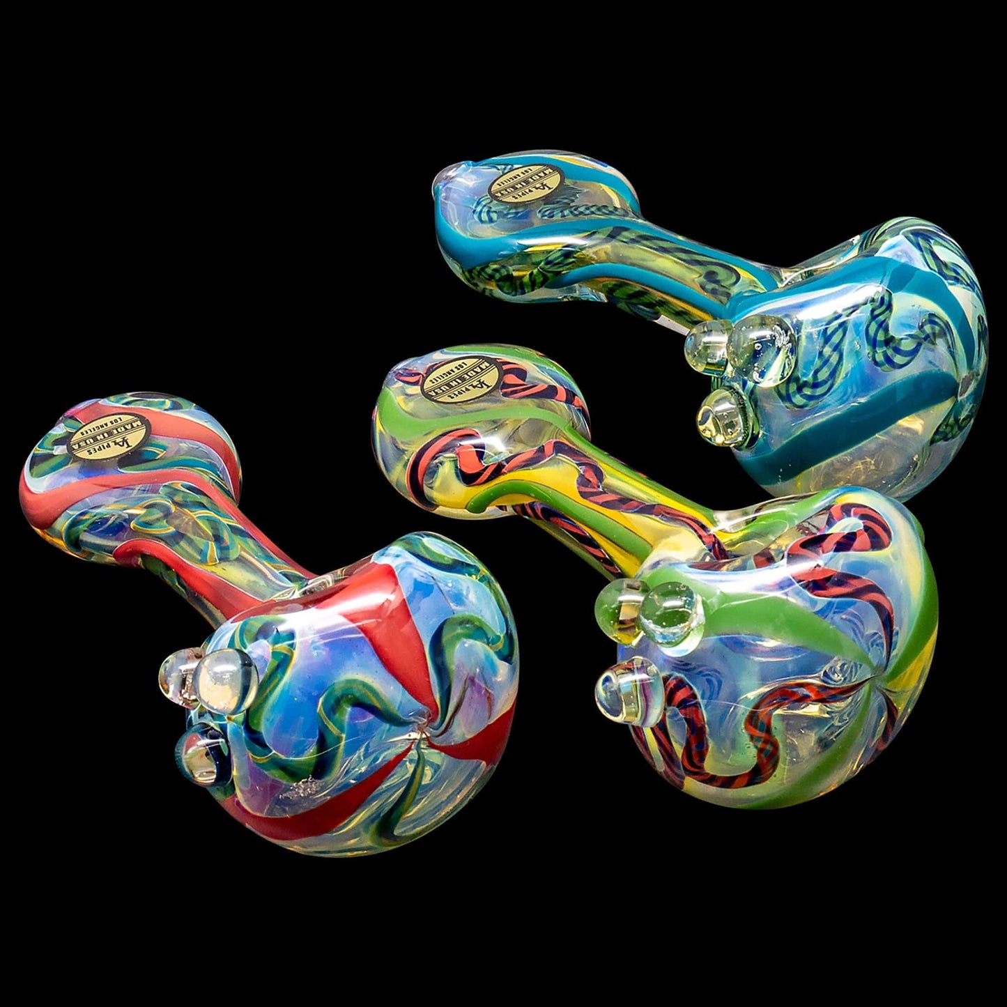 LA Pipes Hand Pipe Blue Hues "Candy Spoon" Inside-Out Color Changing Glass Pipe