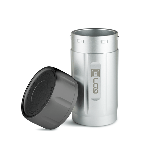 Canniloq T120S Premium Herb Storage Canister, 120 CC, Aluminum Silver Body, Zytel Black Cap