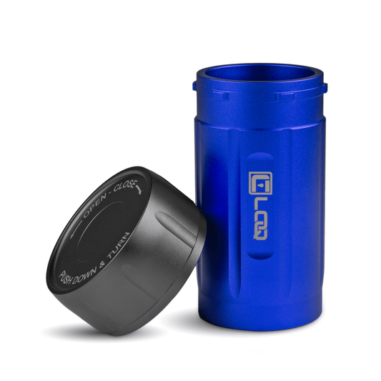 Canniloq T120BL Premium Herb Storage Canister, 120 CC, Aluminum Blue Body, Zytel Black Cap