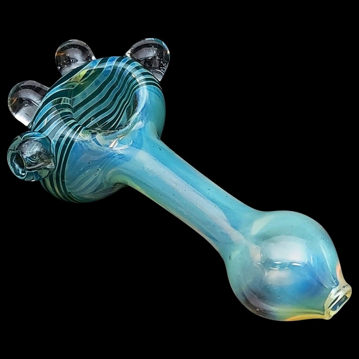 LA Pipes Hand Pipe Teal "Spiral Marble Head" Glass Spoon Pipe