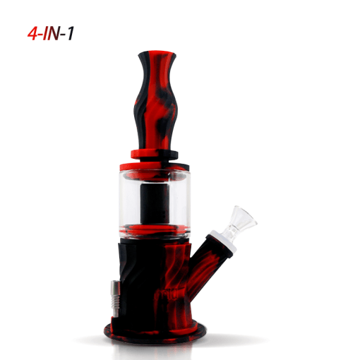 Waxmaid Bong Black Red Waxmaid 4-in-1 Double Percolator Silicone Water Pipe
