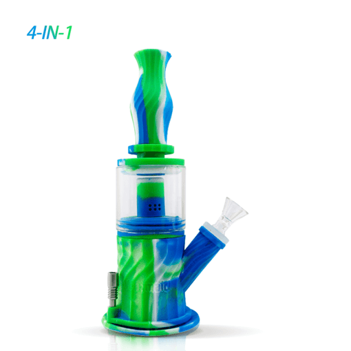 Waxmaid Bong Blue White Green Waxmaid 4-in-1 Double Percolator Silicone Water Pipe