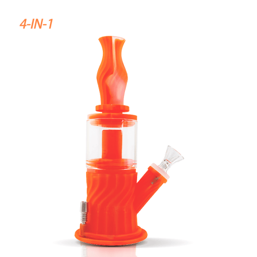 Waxmaid Bong Translucent Orange Waxmaid 4-in-1 Double Percolator Silicone Water Pipe