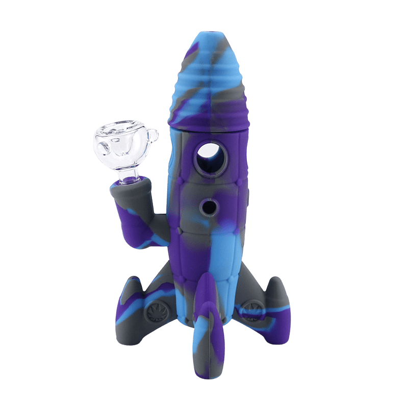 Cloud 8 Smoke Accessory Water Pipe Purple Blue Silicone and Glass Rocket Ship Mini Bong