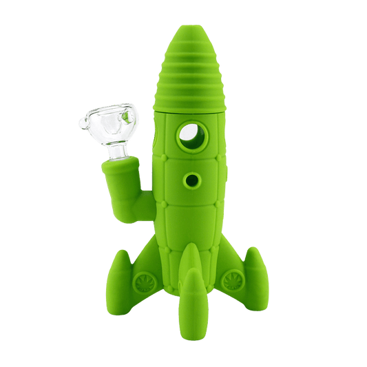 Cloud 8 Smoke Accessory Water Pipe Green Silicone and Glass Rocket Ship Mini Bong