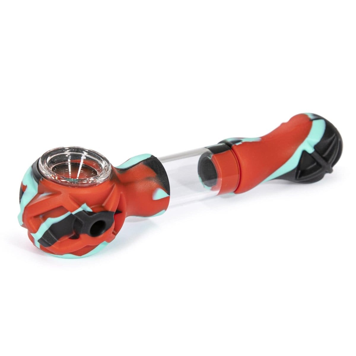 A side view of the Hybrid Silicone and Glass Spoon with its translucent chamber and a dark-colored mouthpiece.