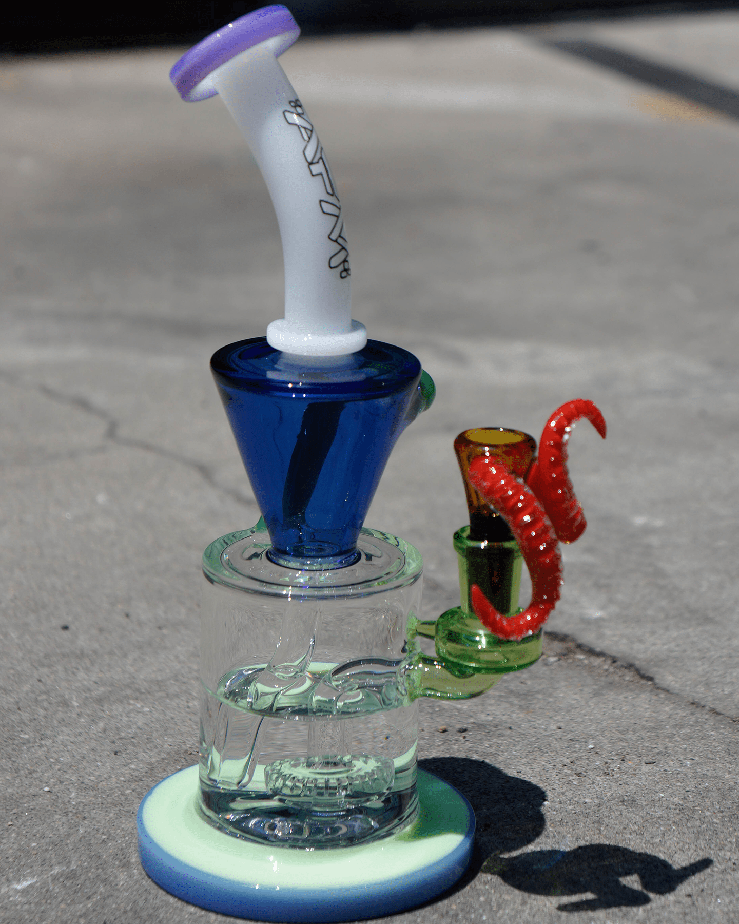 AFM Smoke Dab Rig 10" Drain Incycler Rainbow Color Glass Dab Rig