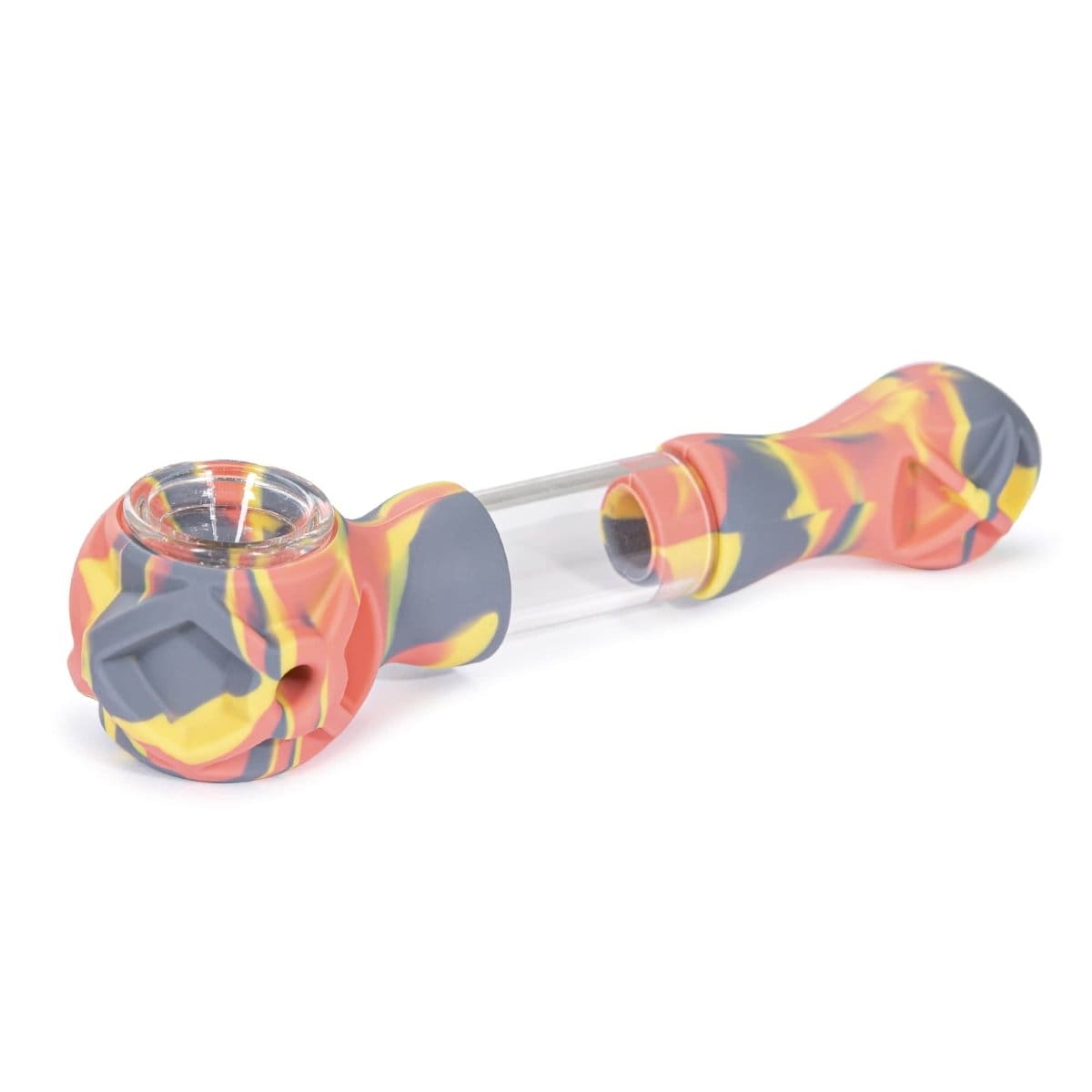 3 Gates Global Pipe Pink/Yellow/Grey Hybrid Silicone and Glass Spoon with Translucent Chamber