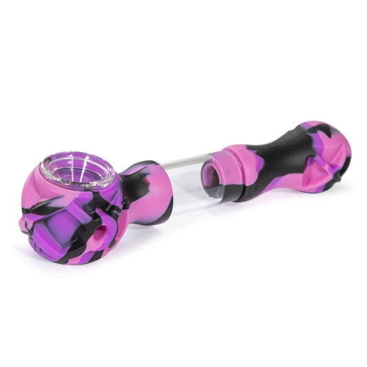 3 Gates Global Pipe Purple/Pink/Black Hybrid Silicone and Glass Spoon with Translucent Chamber