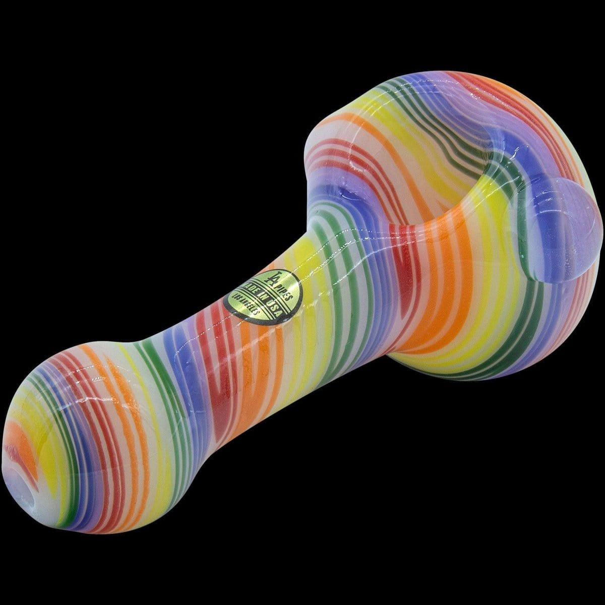 LA Pipes Hand Pipe "Rainbow Spirals" White Glass Pipe