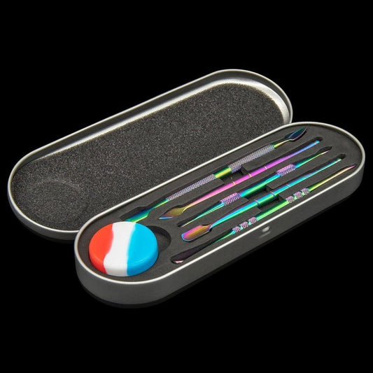 Rupert's Drop Smoking Accessory Iridescent Titanium Dabber Set with Silicone Dish and Case
