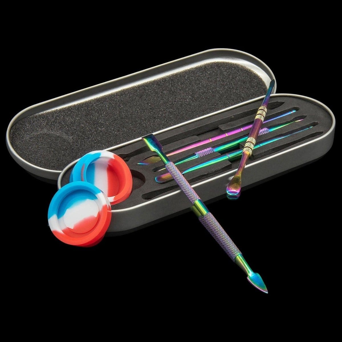 Rupert's Drop Smoking Accessory Iridescent Titanium Dabber Set with Silicone Dish and Case