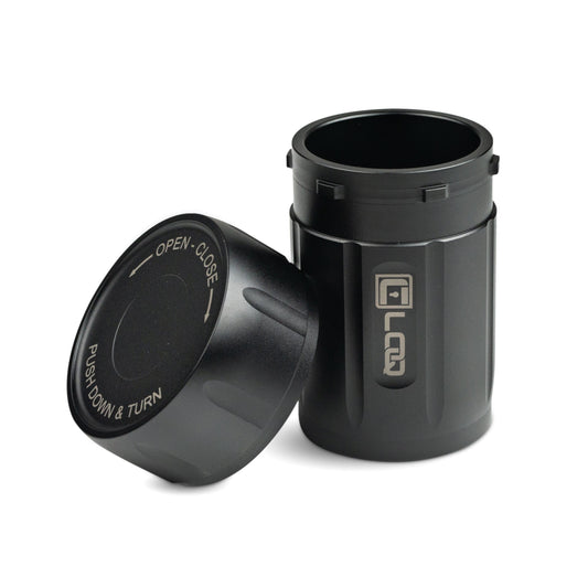 Canniloq T80B Premium Herb Storage Canister, 80 CC, Aluminum Black Body, Zytel Black Cap