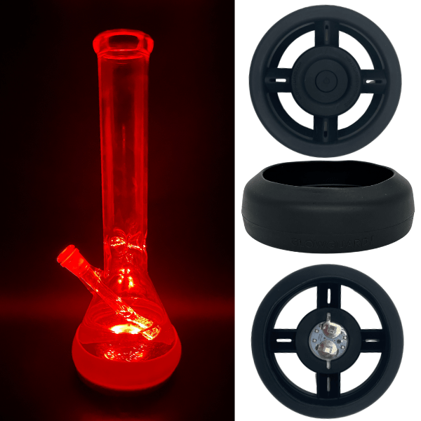 Glow Guard Protection Black USB Recharge Silicone Base Bumper for 4.25in-6in Bong Glass Water Pipe Straight Tube + Beaker