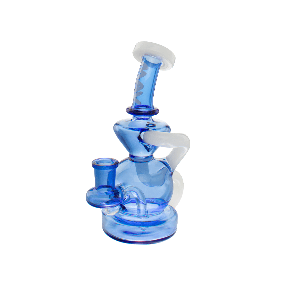MAV Glass Dab Rig blue and white Tahoe Bulb Recycler