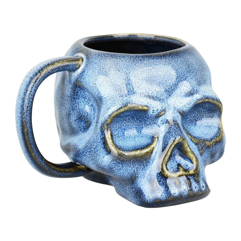 Gift Guru Blue Glazed Skull Ceramic Mug - 15oz