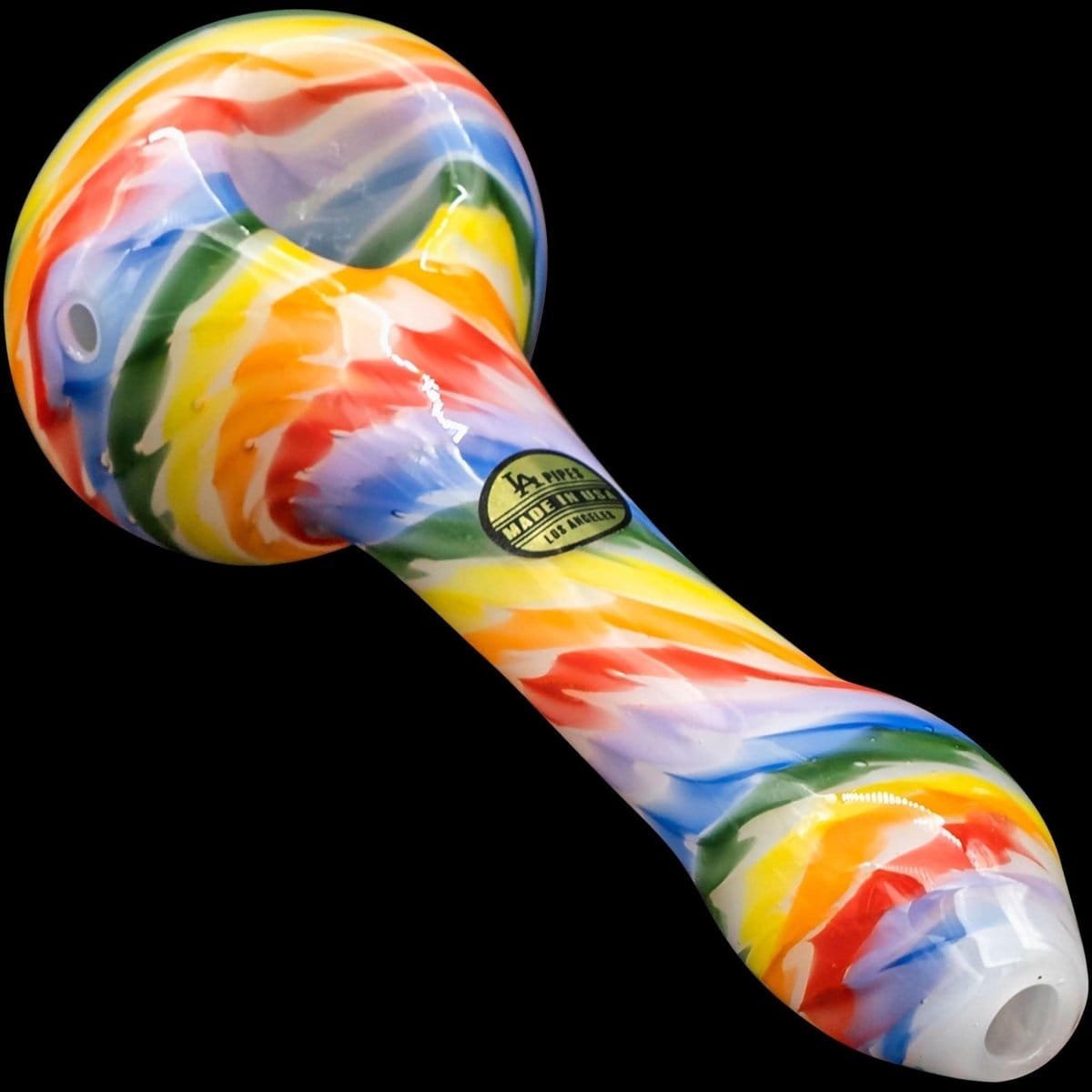 LA Pipes Hand Pipe "Rainbow Tie-Dye" Glass Spoon Pipe on White